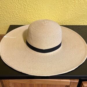 Cappellia Straworld Wide Brim Sun Hat with Black Bow Ribbon - Beige